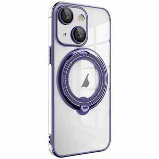 For iPhone 14 Plus Electroplating MagSafe 360 Degree Rotation Holder Shockproof Phone Case(Dark Purple)