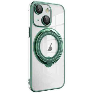 For iPhone 14 Plus Electroplating MagSafe 360 Degree Rotation Holder Shockproof Phone Case(Dark Green)