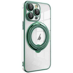 For iPhone 14 Pro Electroplating MagSafe 360 Degree Rotation Holder Shockproof Phone Case(Dark Green)