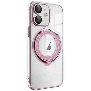 For iPhone 12 Electroplating MagSafe 360 Degree Rotation Holder Shockproof Phone Case(Pink)