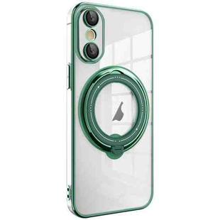 For iPhone XS / X Electroplating MagSafe 360 Degree Rotation Holder Shockproof Phone Case(Dark Green)