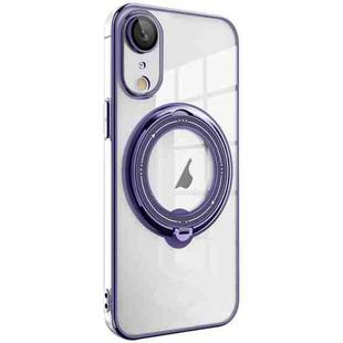 For iPhone XR Electroplating MagSafe 360 Degree Rotation Holder Shockproof Phone Case(Dark Purple)