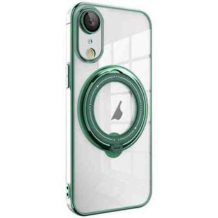 For iPhone XR Electroplating MagSafe 360 Degree Rotation Holder Shockproof Phone Case(Dark Green)