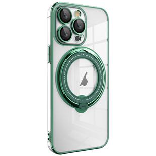 For iPhone 16 Pro Max Electroplating MagSafe 360 Degree Rotation Holder Shockproof Phone Case(Dark Green)