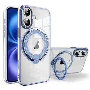 For iPhone 16 Plus Electroplating MagSafe 360 Degree Rotation Holder Shockproof Phone Case(Blue)