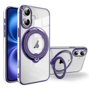 For iPhone 16 Electroplating MagSafe 360 Degree Rotation Holder Shockproof Phone Case(Dark Purple)