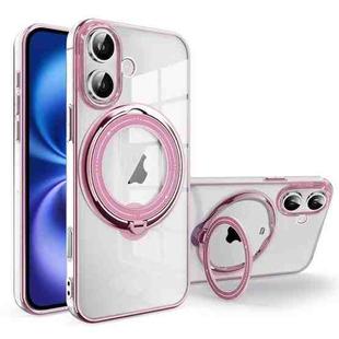 For iPhone 16 Electroplating MagSafe 360 Degree Rotation Holder Shockproof Phone Case(Pink)