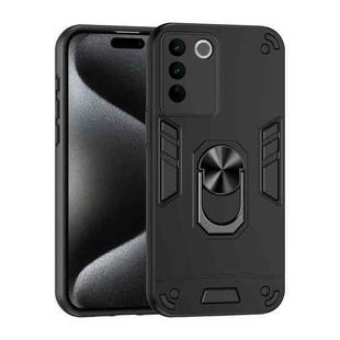 For vivo V27e Shockproof Metal Ring Holder Phone Case(Black)