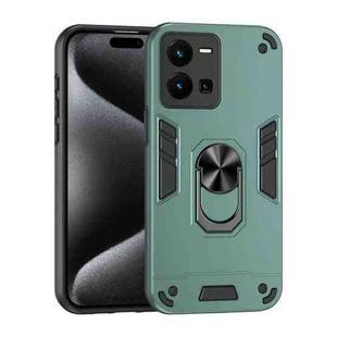 For vivo Y35 Shockproof Metal Ring Holder Phone Case(Green)