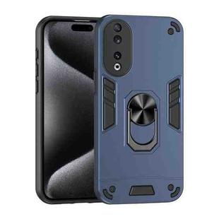 For Honor 90 Shockproof Metal Ring Holder Phone Case(Blue)