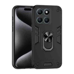 For Honor X6a Shockproof Metal Ring Holder Phone Case(Black)