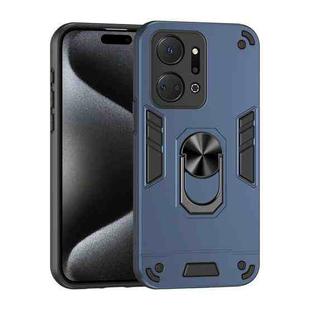 For Honor X7a Shockproof Metal Ring Holder Phone Case(Blue)