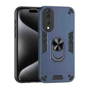 For Honor X7b Shockproof Metal Ring Holder Phone Case(Blue)