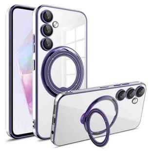 For Samsung Galaxy A35 Electroplating MagSafe 360 Degree Rotation Holder Shockproof Phone Case(Dark Purple)