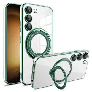 For Samsung Galaxy S23+ Electroplating MagSafe 360 Degree Rotation Holder Shockproof Phone Case(Dark Green)