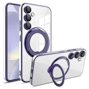 For Samsung Galaxy S24+ Electroplating MagSafe 360 Degree Rotation Holder Shockproof Phone Case(Dark Purple)