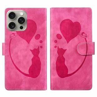 For iPhone 15 Pro Max Pen Heart Cat Embossed Leather Phone Case(Pink)