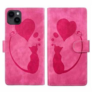 For iPhone 14 Pen Heart Cat Embossed Leather Phone Case(Pink)