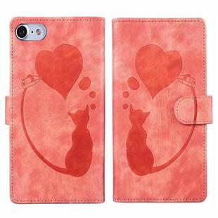 For iPhone 7 / 8 / SE 2022 Pen Heart Cat Embossed Leather Phone Case(Orange)