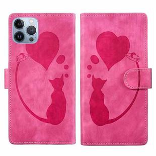 For iPhone 12 Pro Pen Heart Cat Embossed Leather Phone Case(Pink)