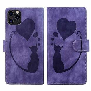 For iPhone 11 Pro Max Pen Heart Cat Embossed Leather Phone Case(Purple)