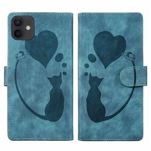 For iPhone 11 Pen Heart Cat Embossed Leather Phone Case(Blue)