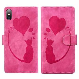 For iPhone X / XS Pen Heart Cat Embossed Leather Phone Case(Pink)