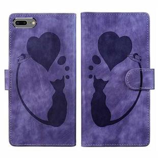 For iPhone 7 Plus / 8 Plus Pen Heart Cat Embossed Leather Phone Case(Purple)