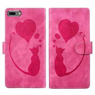 For iPhone 7 Plus / 8 Plus Pen Heart Cat Embossed Leather Phone Case(Pink)