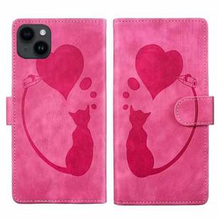For iPhone 13 mini Pen Heart Cat Embossed Leather Phone Case(Pink)
