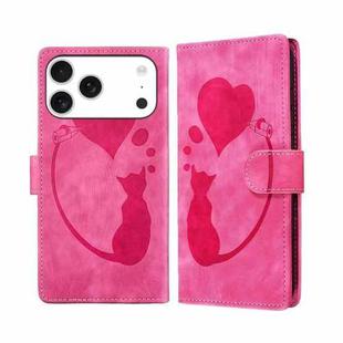For iPhone 17 Pro Pen Heart Cat Embossed Leather Phone Case(Pink)