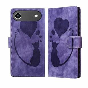 For iPhone 17 Air Pen Heart Cat Embossed Leather Phone Case(Purple)