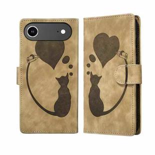 For iPhone 17 Air Pen Heart Cat Embossed Leather Phone Case(Apricot)