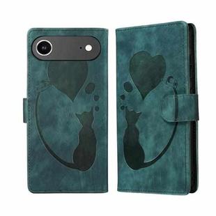 For iPhone 17 Air Pen Heart Cat Embossed Leather Phone Case(Green)