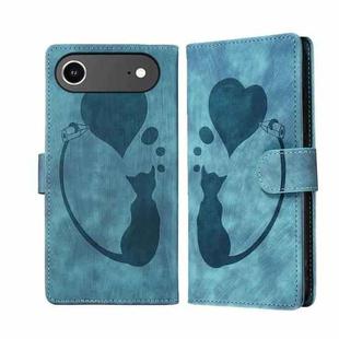 For iPhone 17 Air Pen Heart Cat Embossed Leather Phone Case(Blue)