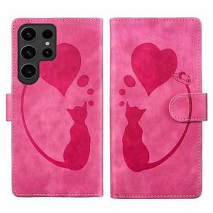 For Samsung Galaxy S24 Ultra 5G Pen Heart Cat Embossed Leather Phone Case(Pink)