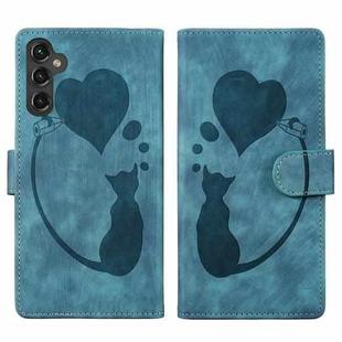 For Samsung Galaxy S24+ 5G Pen Heart Cat Embossed Leather Phone Case(Blue)