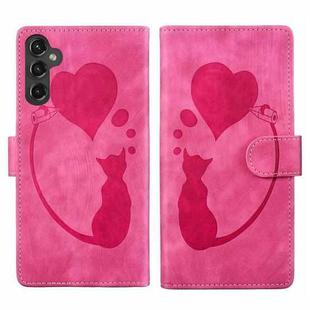 For Samsung Galaxy S24 5G Pen Heart Cat Embossed Leather Phone Case(Pink)