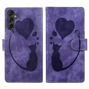 For Samsung Galaxy S23 FE 5G Pen Heart Cat Embossed Leather Phone Case(Purple)