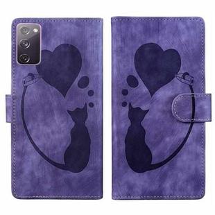 For Samsung Galaxy S20 FE 5G Pen Heart Cat Embossed Leather Phone Case(Purple)