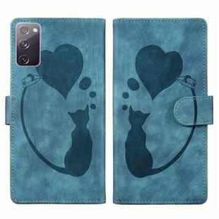 For Samsung Galaxy S20 FE 5G Pen Heart Cat Embossed Leather Phone Case(Blue)
