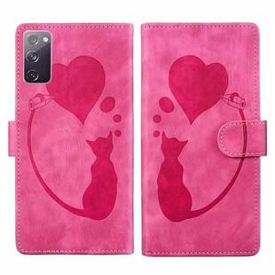 For Samsung Galaxy S20 FE 5G Pen Heart Cat Embossed Leather Phone Case(Pink)