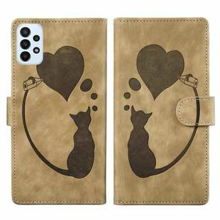 For Samsung Galaxy A52 5G / A52s 5G Pen Heart Cat Embossed Leather Phone Case(Apricot)