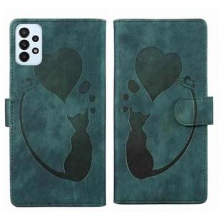 For Samsung Galaxy A52 5G / A52s 5G Pen Heart Cat Embossed Leather Phone Case(Green)