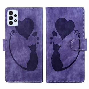 For Samsung Galaxy A33 5G Pen Heart Cat Embossed Leather Phone Case(Purple)