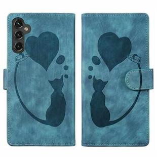 For Samsung Galaxy A24 4G Pen Heart Cat Embossed Leather Phone Case(Blue)