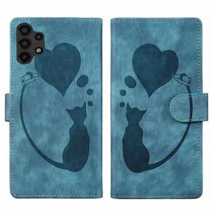 For Samsung Galaxy A13 4G / 5G / A04 Pen Heart Cat Embossed Leather Phone Case(Blue)