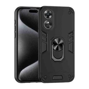 For OPPO A17 Shockproof Metal Ring Holder Phone Case(Black)