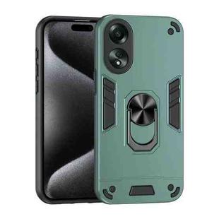 For OPPO A58 4G Shockproof Metal Ring Holder Phone Case(Green)