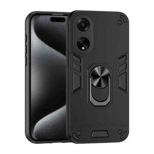 For OPPO A98 Shockproof Metal Ring Holder Phone Case(Black)